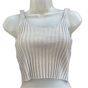 Aerie American Eagle Gray Ribbed Summer Relaxed Cropped Tank Top Shirt